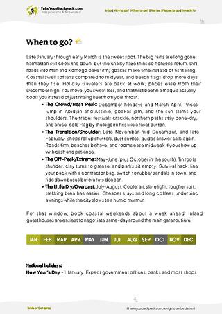 example page 3 from our offline Travel Guide for Côte d’Ivoire